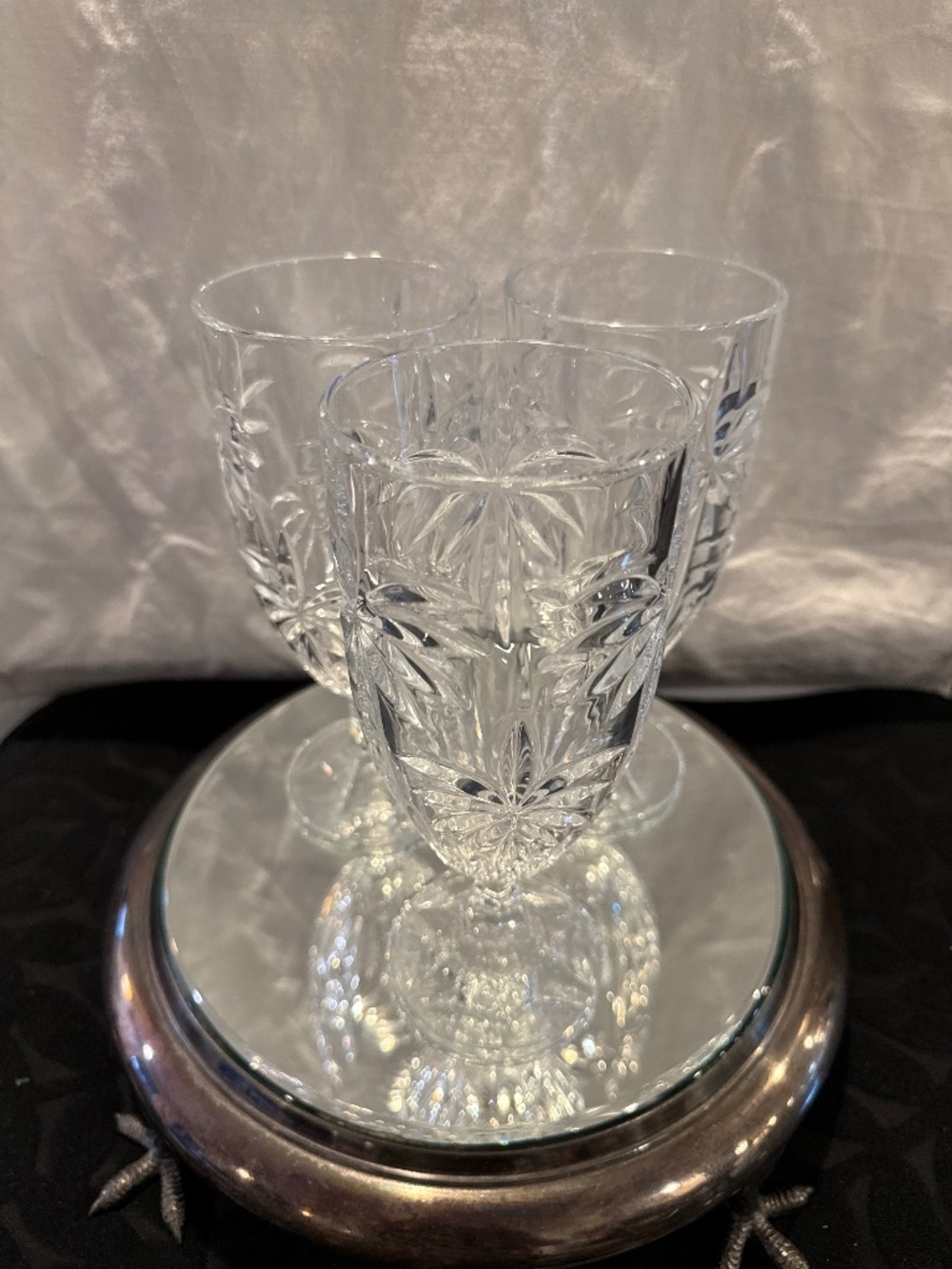 3 Vintage Godinger Shannon Crystal, South Beach palm tree ice tea.\Water goblet